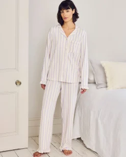 Petite Organic Cotton Lilac Stripe Frill Long Pyjama Set
