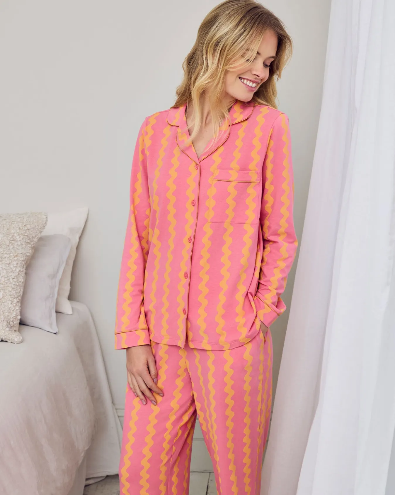 Petite Organic Cotton Sunset Wavy Stripe Long Pyjama Set