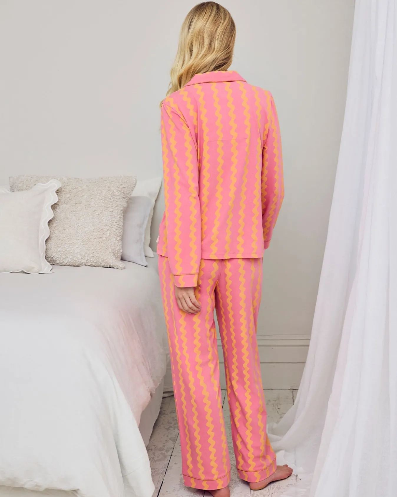 Petite Organic Cotton Sunset Wavy Stripe Long Pyjama Set