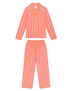 Petite Organic Cotton Sunset Wavy Stripe Long Pyjama Set