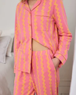 Petite Organic Cotton Sunset Wavy Stripe Long Pyjama Set