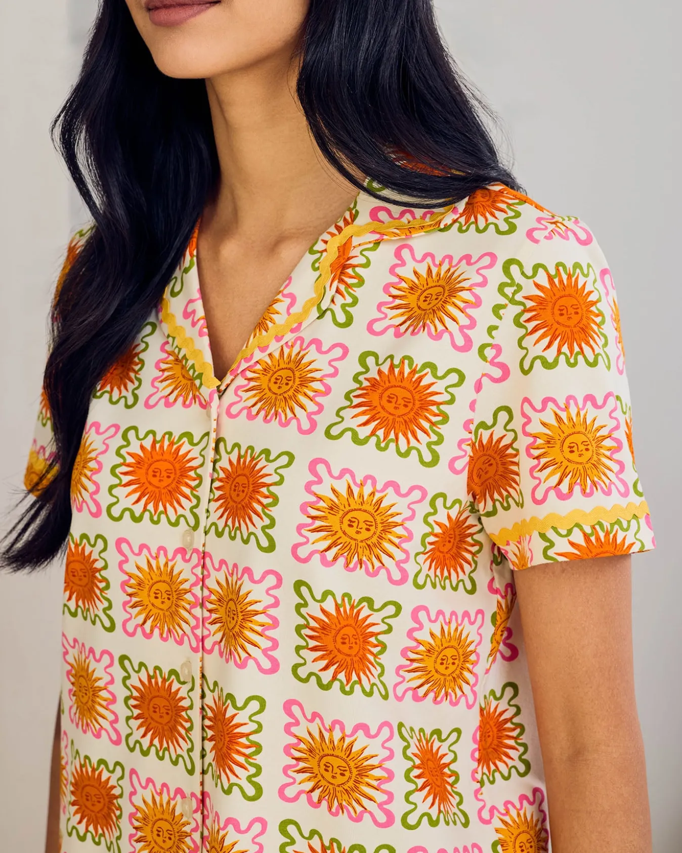 Petite Organic Cotton Sunshine Tile Print Long Pyjama Set