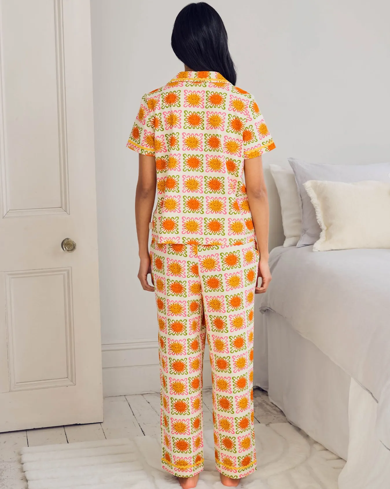 Petite Organic Cotton Sunshine Tile Print Long Pyjama Set