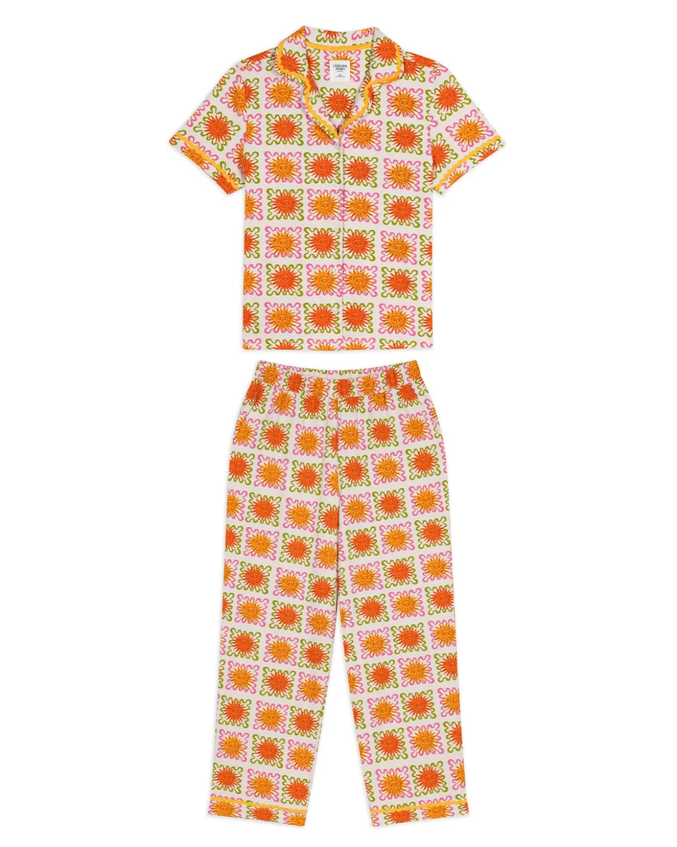 Petite Organic Cotton Sunshine Tile Print Long Pyjama Set