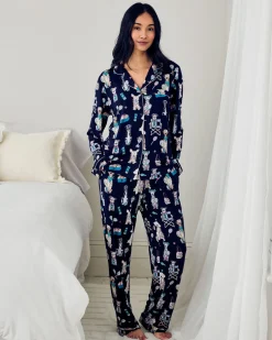 Petite TENCEL™ Modal Tennis Dogs Print Long Pyjama Set - Navy