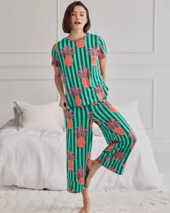 Pineapple Stripe Print Long Pyjama Set