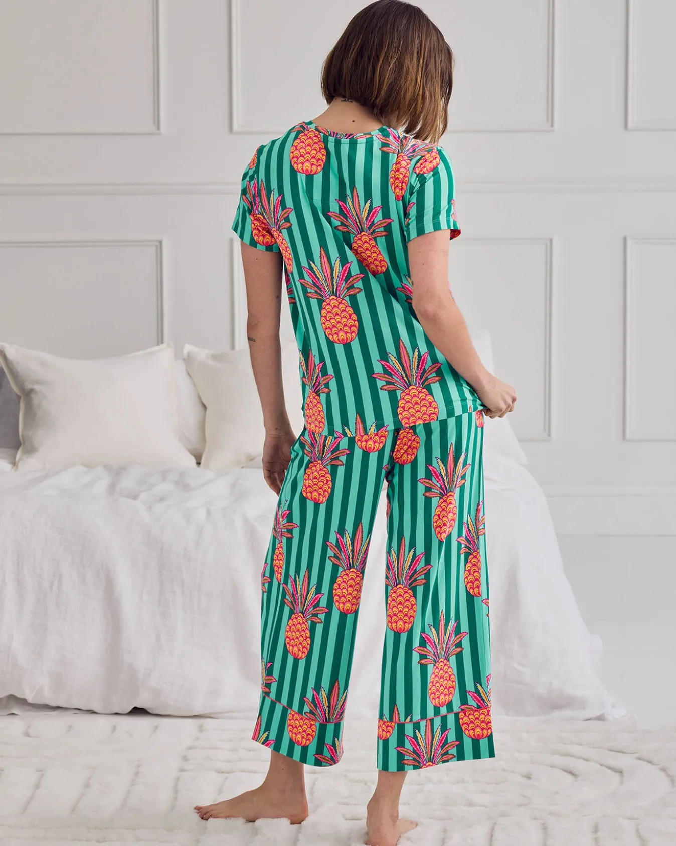 Pineapple Stripe Print Long Pyjama Set