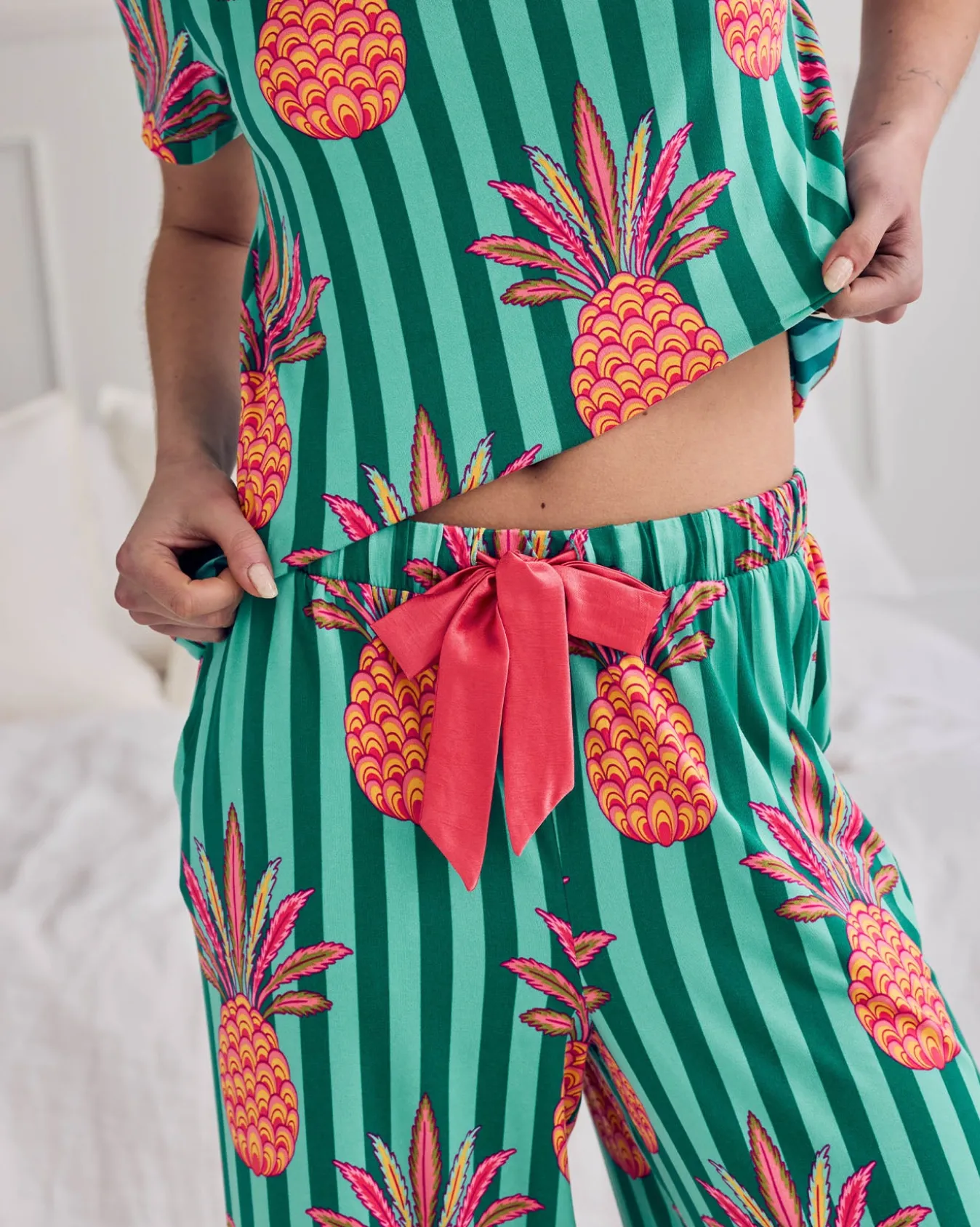 Pineapple Stripe Print Long Pyjama Set