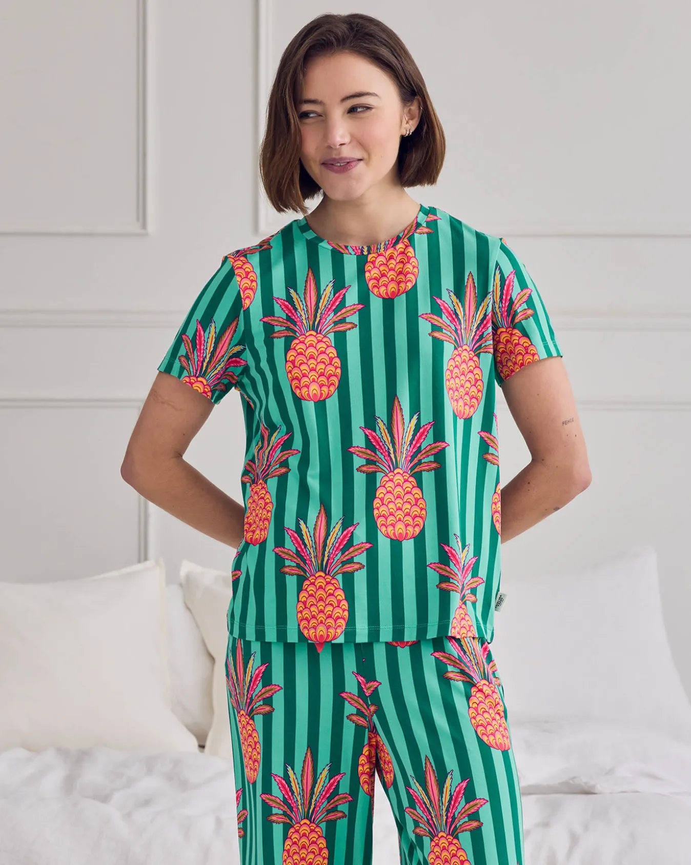 Pineapple Stripe Print Long Pyjama Set