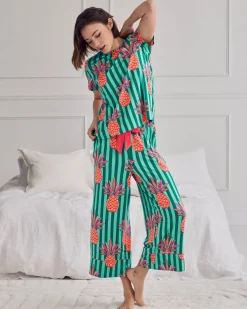 Pineapple Stripe Print Long Pyjama Set