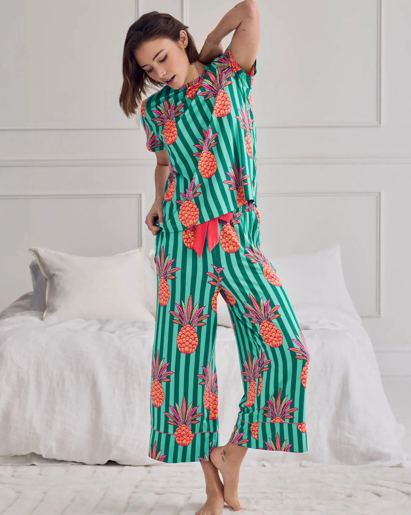 Pineapple Stripe Print Long Pyjama Set