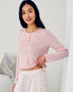 Pointelle & Organic Cotton Suit Stripe Print Long Pyjama Set