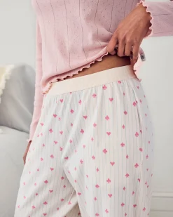 Pointelle & Organic Cotton Suit Stripe Print Long Pyjama Set