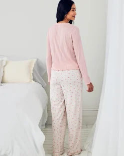 Pointelle & Organic Cotton Suit Stripe Print Long Pyjama Set