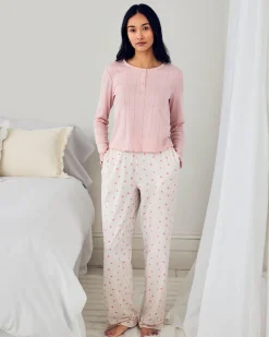 Pointelle & Organic Cotton Suit Stripe Print Long Pyjama Set