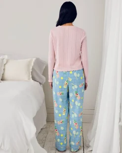 Pointelle & Organic Cotton Tennis & Cocktails Print Long Pyjama Set
