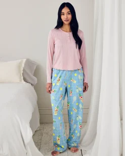 Pointelle & Organic Cotton Tennis & Cocktails Print Long Pyjama Set