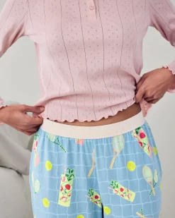 Pointelle & Organic Cotton Tennis & Cocktails Print Long Pyjama Set