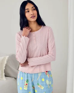 Pointelle & Organic Cotton Tennis & Cocktails Print Long Pyjama Set