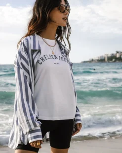 Poplin Stripe Boyfriend Shirt - Blue