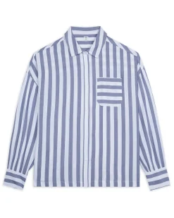 Poplin Stripe Boyfriend Shirt - Blue