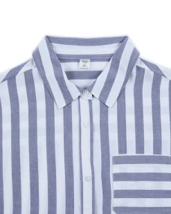 Poplin Stripe Boyfriend Shirt - Blue