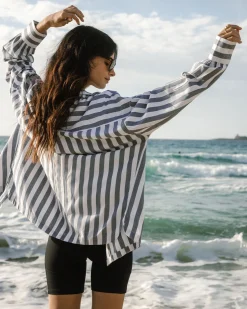 Poplin Stripe Boyfriend Shirt - Blue