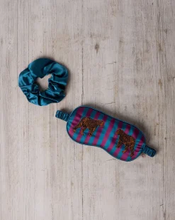 Satin Embroidered Tiger Stripe Sleep Mask & Scrunchie Set