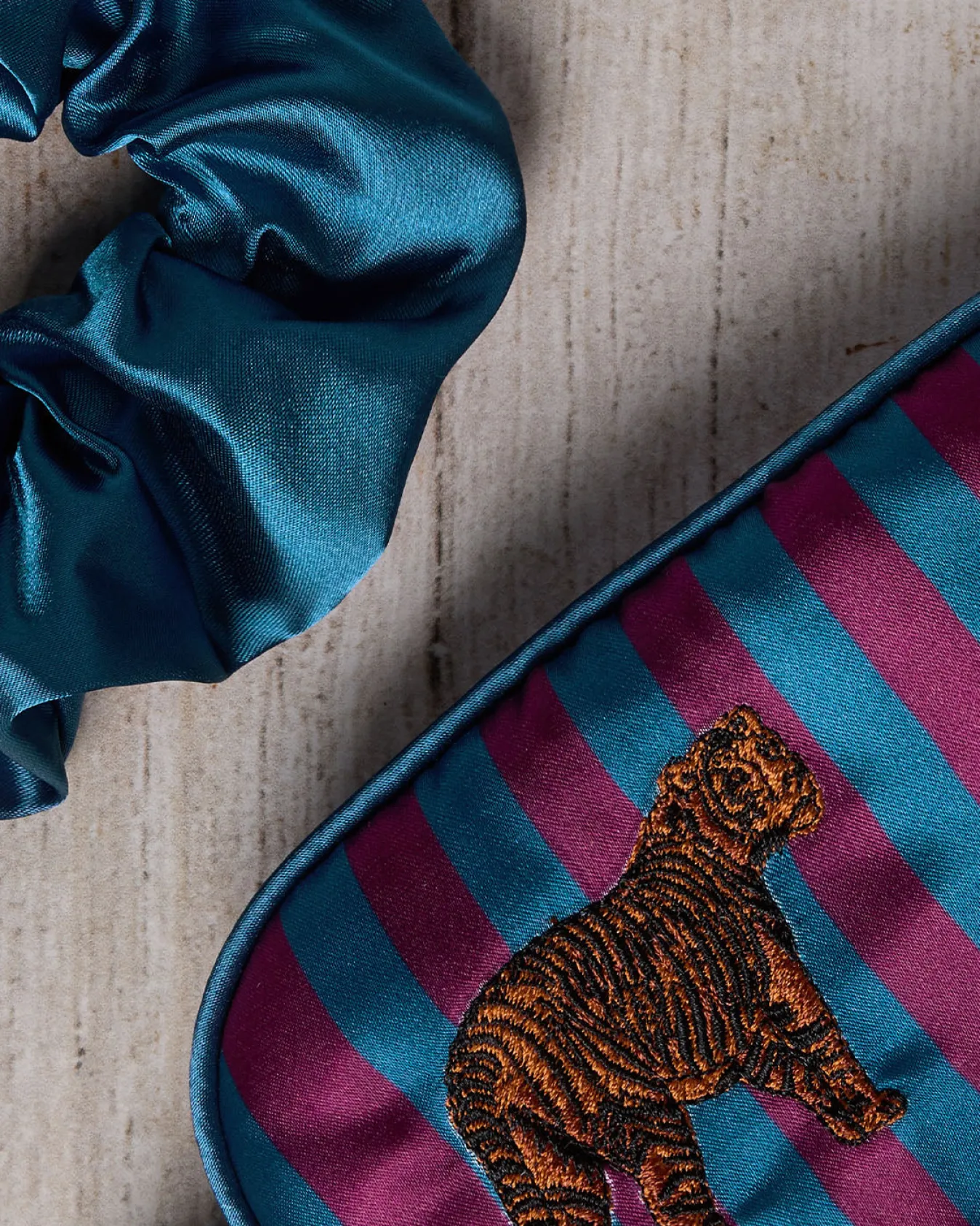 Satin Embroidered Tiger Stripe Sleep Mask & Scrunchie Set