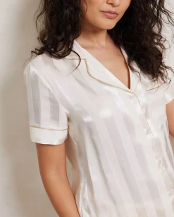 Satin Jacquard Stripe Long Pyjama Set