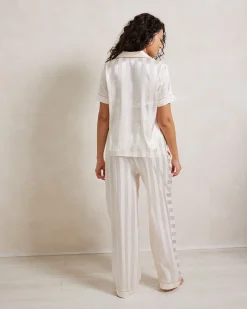 Satin Jacquard Stripe Long Pyjama Set
