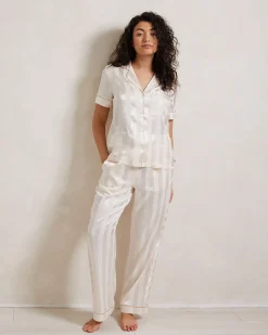 Satin Jacquard Stripe Long Pyjama Set