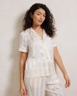Satin Jacquard Stripe Long Pyjama Set