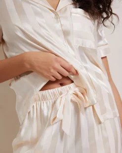 Satin Jacquard Stripe Long Pyjama Set