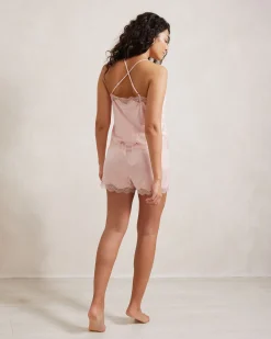 Satin Lace Trim Cami Short Pyjama Set - Blush