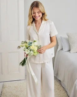 Satin Scallop Edge Long Pyjama Set - Ivory