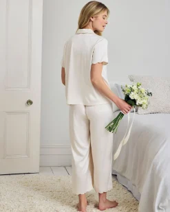 Satin Scallop Edge Long Pyjama Set - Ivory