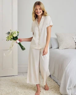 Satin Scallop Edge Long Pyjama Set - Ivory