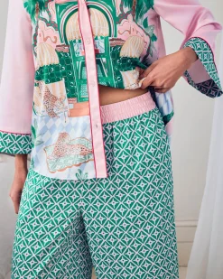 Satin The Clubhouse Print Long Pyjama Set