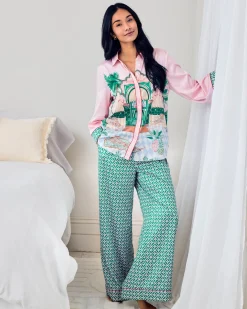 Satin The Clubhouse Print Long Pyjama Set