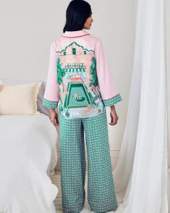 Satin The Clubhouse Print Long Pyjama Set