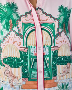 Satin The Clubhouse Print Long Pyjama Set