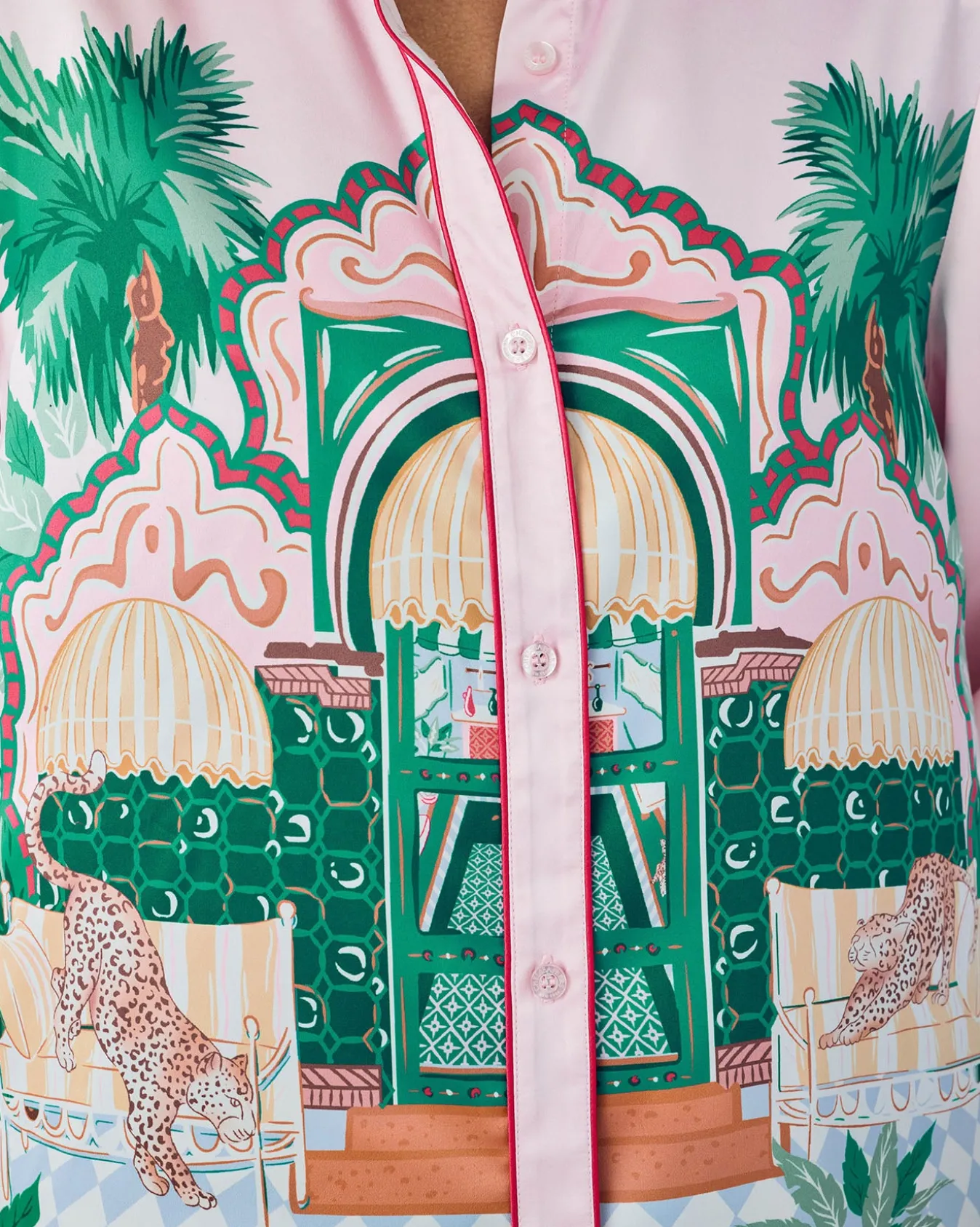 Satin The Clubhouse Print Long Pyjama Set