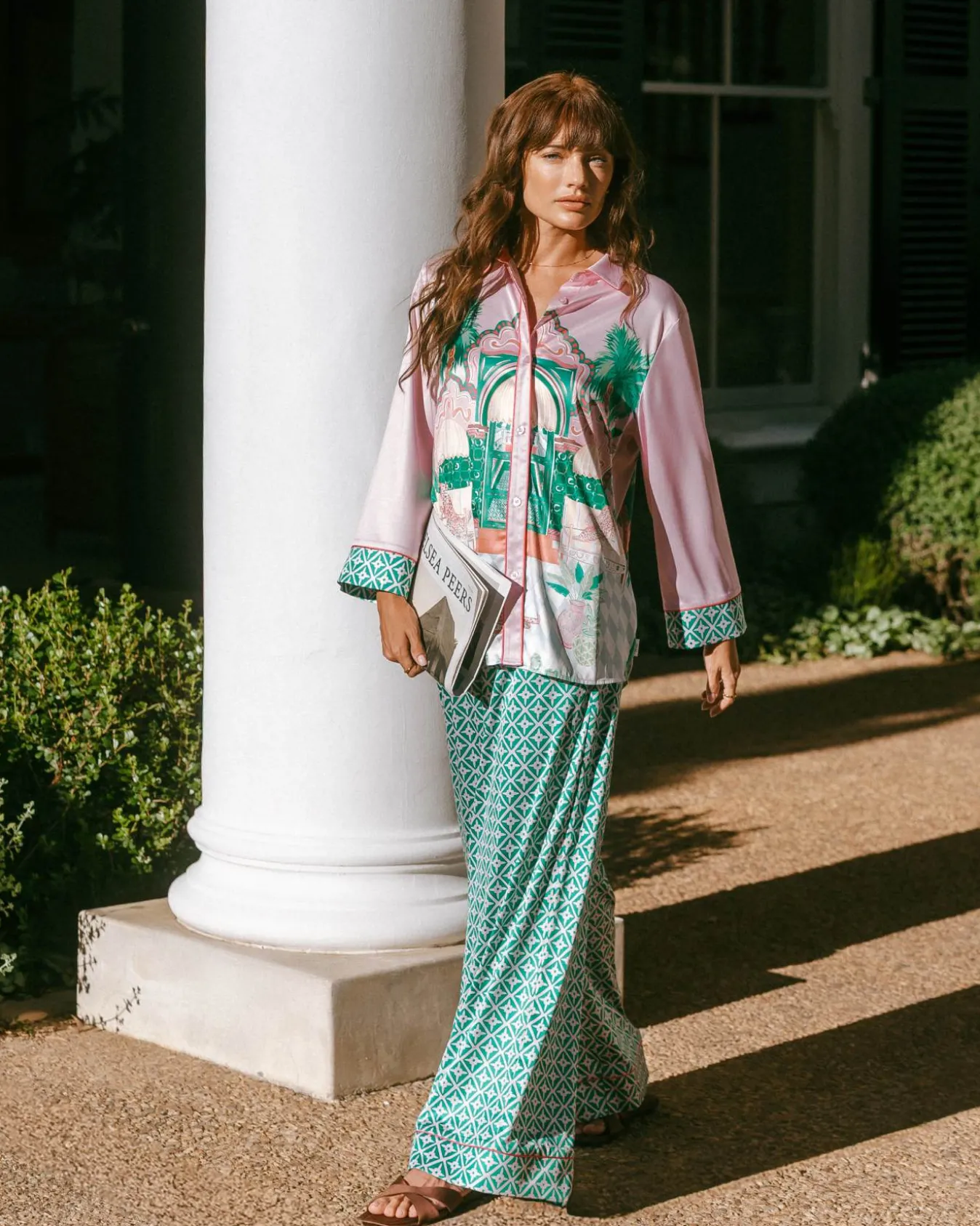 Satin The Clubhouse Print Long Pyjama Set