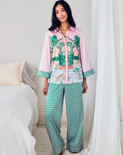 Satin The Clubhouse Print Long Pyjama Set