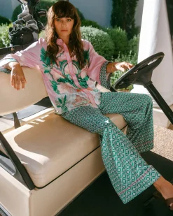 Satin The Clubhouse Print Long Pyjama Set