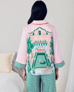Satin The Clubhouse Print Long Pyjama Set
