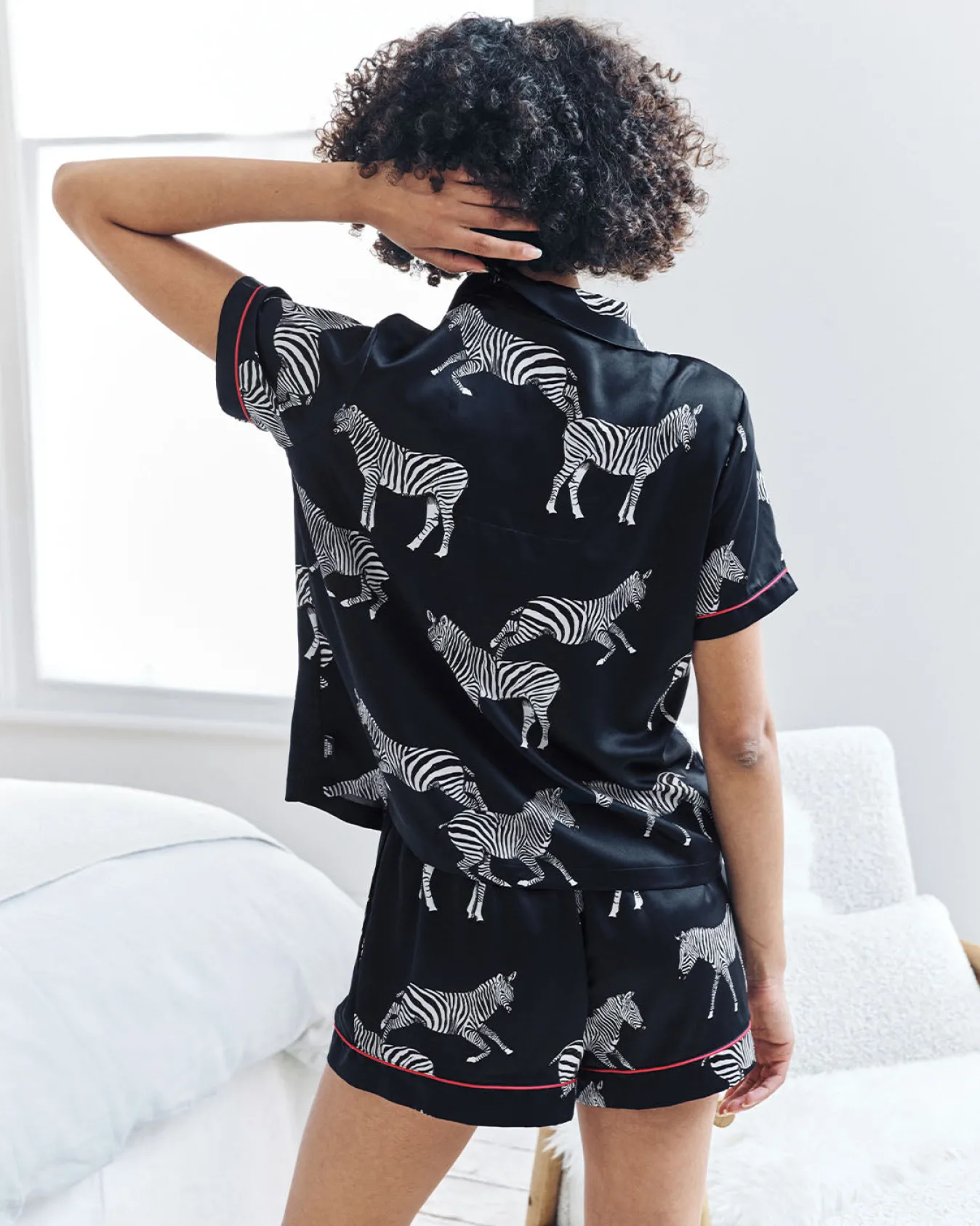 Satin Zebra Print Short Pyjama Set - Navy