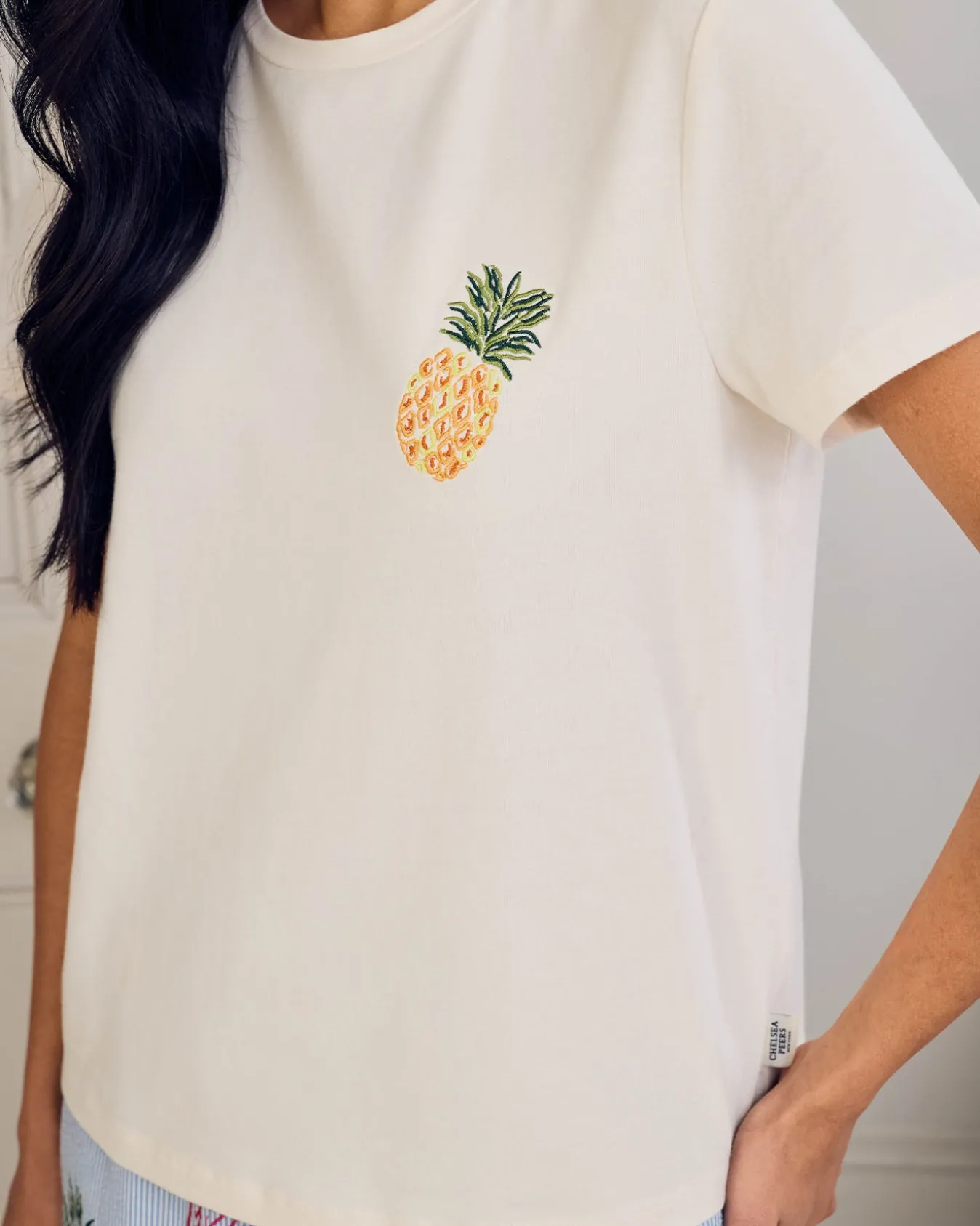 Seersucker Cotton Embroidered Toucan & Fruit Stripe Long Pyjama Set