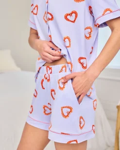 Shrimp Heart Print Short Pyjama Set